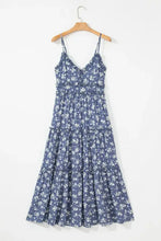 Floral Spaghetti Strap Frilled V Neck Tiered Midi Dress Woman Casual Dress