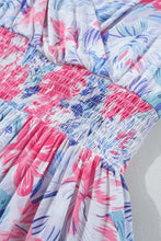 Floral Spaghetti Strap Surplice Neck Shirred Waist Mini Dress Casual Dresses