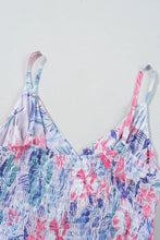 Floral Spaghetti Strap Surplice Neck Shirred Waist Mini Dress Casual Dresses