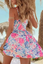 Floral Spaghetti Strap Surplice Neck Shirred Waist Mini Dress Casual Dresses