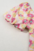 Floral Square Neck Puff Sleeve Pleated Flared Midi Dress Woman Casual Dress