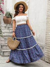 Floral Tiered Maxi Skirt with Lace Detail