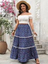 Floral Tiered Maxi Skirt with Lace Detail