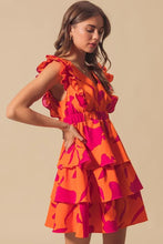 Floral V Neck Layered Dress with Elasticized Waist ORANGE FUCHSIA