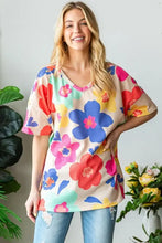 HOPELY floral v-neck slit t-shirt with side slit design