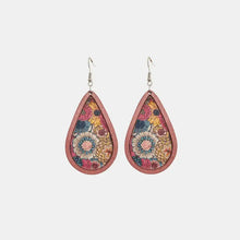 Floral wood teardrop earrings with colorful pattern