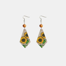 Floral wooden teardrop earrings with sunflower designs