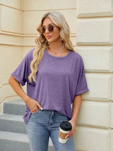 Florira round neck half sleeve purple oversized t-shirt