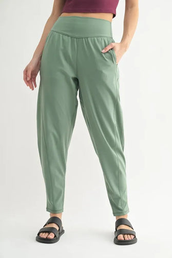 Flowbarrel High Waist Active Green Harem Pants for Women MOSS
