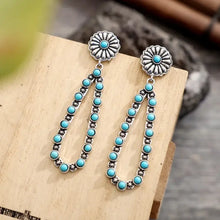 Silver-tone flower artificial turquoise teardrop earrings