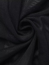Black textured fabric with a woven, slightly shiny surface of a shoulder mesh bodysuit featuring sheer details