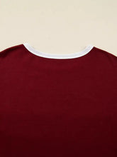 Maroon cotton flower patched round neck long sleeve top with white ribbed crew neck machine wash cold