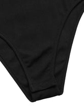 Black ribbed flower round neck long sleeve bodysuit with seamless high waisted design for a sleek fit