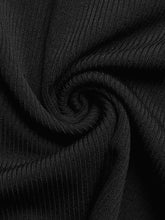 Black ribbed knit fabric of a flower round neck long sleeve bodysuit with a soft textured surface
