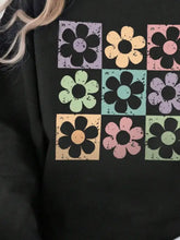 Flower round neck long sleeve sweatshirt with colorful grid pattern