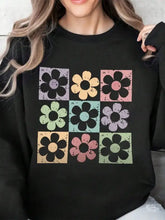 Flower round neck long sleeve sweatshirt with colorful floral grid design