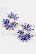 Blue flower shape glass stone dangle earrings with starburst design