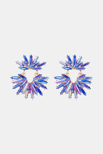 Blue and purple flower shape glass stone dangle earrings