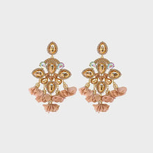 Flower shape rhinestone alloy dangle earrings with gold and pink accents