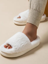 Fluffy Open Toe Comfort Slippers White Woman Slippers