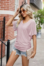 Womens pink flutter sleeve eyelet gathered detail V-neck top