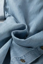 Camicia di jeans donna con tasca applicata e maniche corte piegate, top in denim