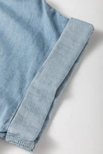 Camicia di jeans donna con tasca applicata e maniche corte piegate, top in denim