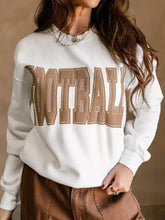 White football 3d letter graphic crew neck sweatshirt with bold tan embroidery slightly stretchy care instructions machine wash