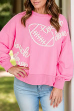 Pink letter round neck long sleeve sweatshirt with football touchdown graphic