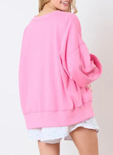 Oversized pink letter round neck long sleeve sweatshirt with sequined shorts