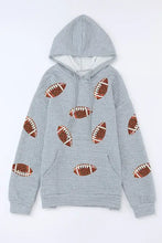 Light gray drawstring football long sleeve hoodie with glittery football pattern