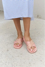 Forever Link studded cross strap sandals in pink with platform heel height