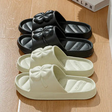 Four-Leaf Clover Open Toe Flats Slippers Set in Black and Cream