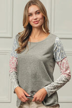 French Terry Paisley Triblend Color Block Long Sleeve Top