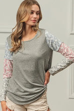 French Terry Paisley Triblend Color Block Long Sleeve Top Woman T Shirts