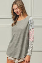 French Terry Paisley Triblend Color Block Long Sleeve Top