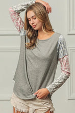 French Terry Paisley Triblend Color Block Long Sleeve Top