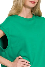 French Terry Round Neck Cap Sleeve Green T-Shirt for Women Woman T Shirts
