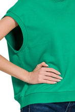 French Terry Round Neck Cap Sleeve Green T-Shirt for Women