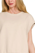 French Terry Round Neck Cap Sleeve T-Shirt for Women Woman T Shirts