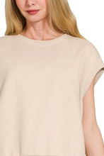 French Terry Round Neck Cap Sleeve T-Shirt for Women