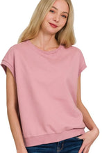 French Terry Round Neck Pink Short Sleeve T Shirt for Women LT ROSE