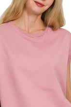 French Terry Round Neck Pink Short Sleeve T Shirt for Women