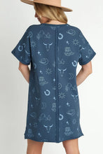 French Terry Short Sleeve Dress with Cowboy Print