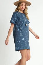 French Terry Short Sleeve Dress with Cowboy Print