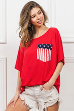 French Terry Top with Dolman Sleeves and American Flag Pocket RED