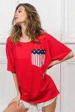 French Terry Top with Dolman Sleeves and American Flag Pocket Woman T Shirts