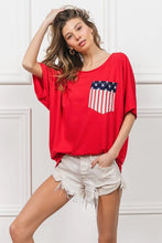 French Terry Top with Dolman Sleeves and American Flag Pocket