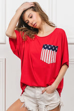 French Terry Top with Dolman Sleeves and American Flag Pocket