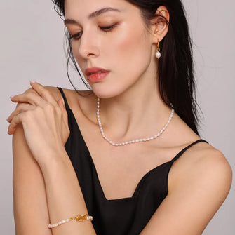 Freshwater Pearl and 18K Gold Plated Jewelry Set for Women Gold One Size